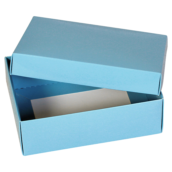 Large Blue Gift Boxes from stock at MIDPAC Packaging. Gloss laminated
